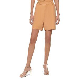 NWT DKNY Women's Frosted High-Rise Zip-Front Twill Shorts P3EW8Q85 14 Tan Brown
